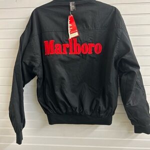 Vintage Marlboro Black and Red Bomber Jacket with Athletic Cut